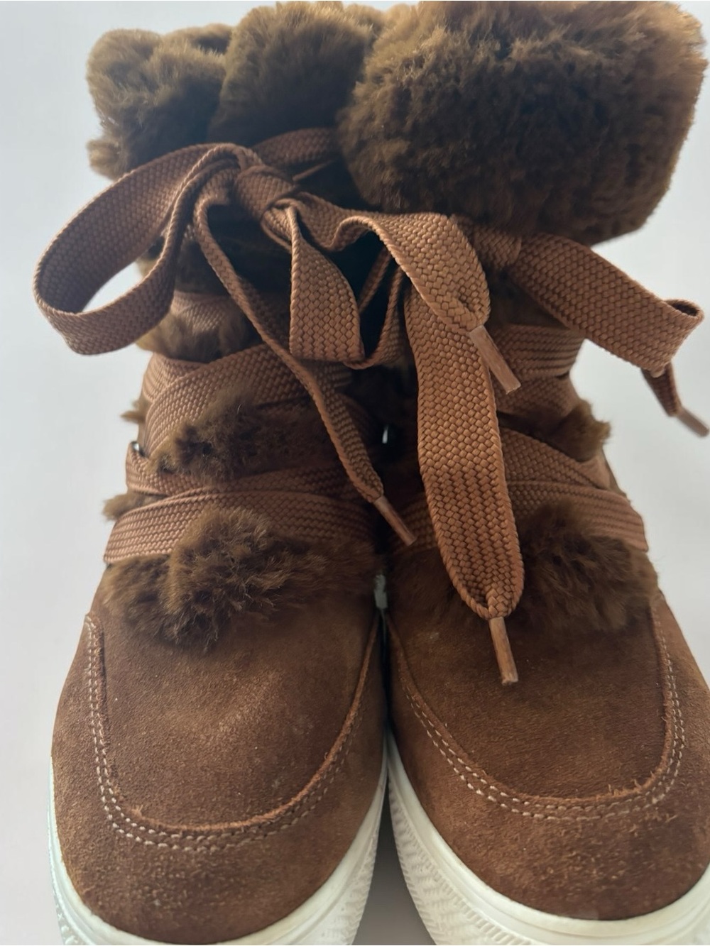 Steve Madden Wharton Leather Suede Faux Fur Wedge Boots Est Size 9.5 - Picture 4 of 14